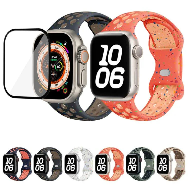 バタフライバックル カラードット シリコンウォッチバンド 3Dカーブフィルム付き、Apple Watch Series 42mm用