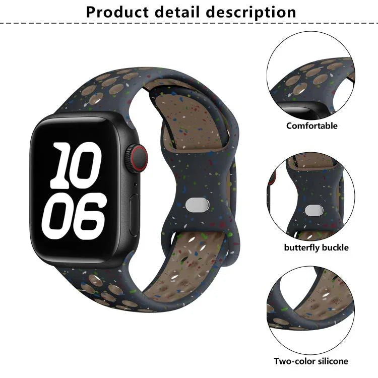 バタフライバックル カラードット シリコンウォッチバンド 3Dカーブフィルム付き、Apple Watch Series 42mm用