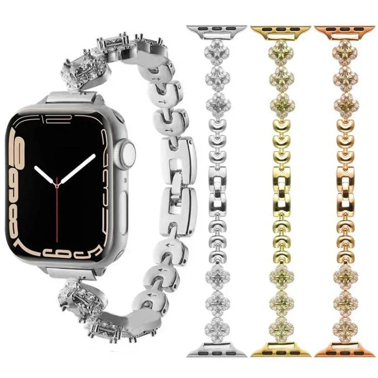 xDfind 四つ葉のクローバー ダイヤモンドメタルウォッチバンド、Apple Watch 42 / 44 / 45 / 46 / 49mm用、Apple Watch 38 / 40 / 41 / S10 42mm用
