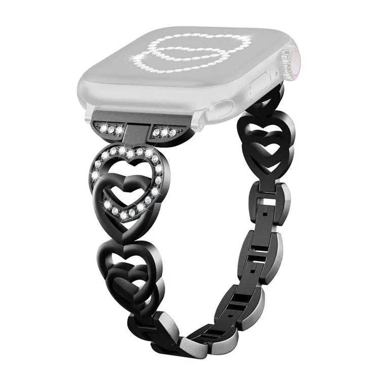 xDfind ダブルハート ダイヤモンドメタルウォッチバンド、Apple Watch 42 / 44 / 45 / 46 / 49mm用、Apple Watch 38 / 40 / 41 / S10 42mm用