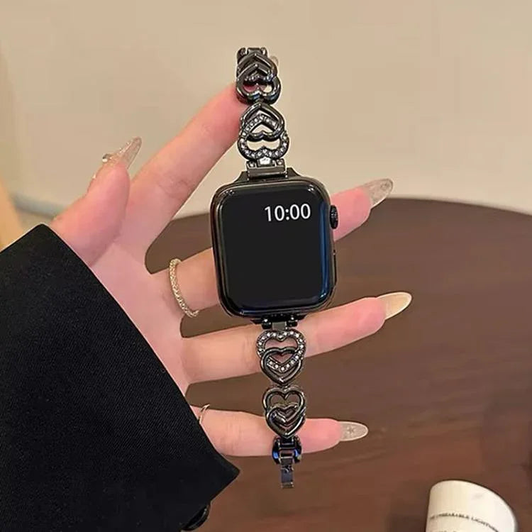 xDfind ダブルハート ダイヤモンドメタルウォッチバンド、Apple Watch 42 / 44 / 45 / 46 / 49mm用、Apple Watch 38 / 40 / 41 / S10 42mm用
