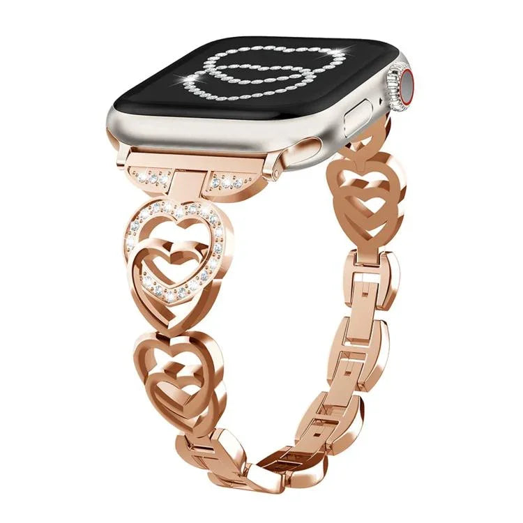 xDfind ダブルハート ダイヤモンドメタルウォッチバンド、Apple Watch 42 / 44 / 45 / 46 / 49mm用、Apple Watch 38 / 40 / 41 / S10 42mm用