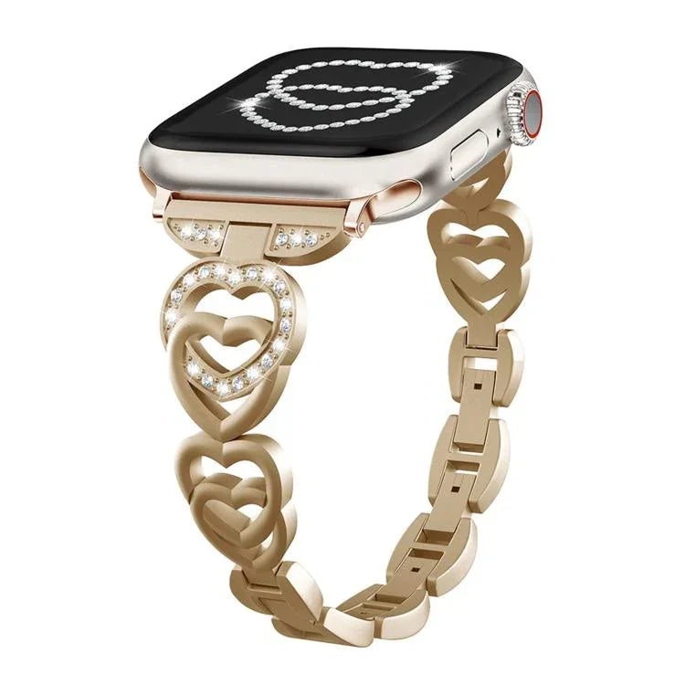 xDfind ダブルハート ダイヤモンドメタルウォッチバンド、Apple Watch 42 / 44 / 45 / 46 / 49mm用、Apple Watch 38 / 40 / 41 / S10 42mm用