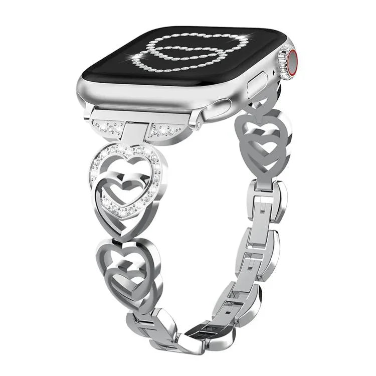 xDfind ダブルハート ダイヤモンドメタルウォッチバンド、Apple Watch 42 / 44 / 45 / 46 / 49mm用、Apple Watch 38 / 40 / 41 / S10 42mm用