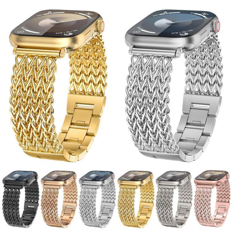 xDfind ヘリンボーン編み ステンレススチールウォッチバンド、Apple Watch 42 / 44 / 45 / 46 / 49mm用、Apple Watch 38 / 40 / 41 / S10 42mm用