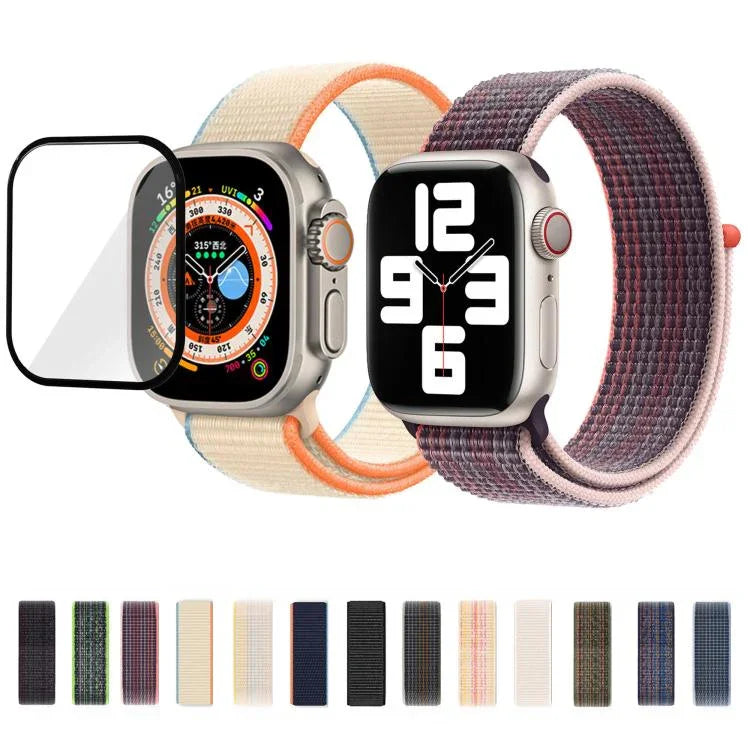ベーシックナイロンループウォッチバンド 3Dカーブフィルム付き、Apple Watch Series 10 46mm用、Apple Watch Series 10 42mm用、Apple Watch Series 44mm用