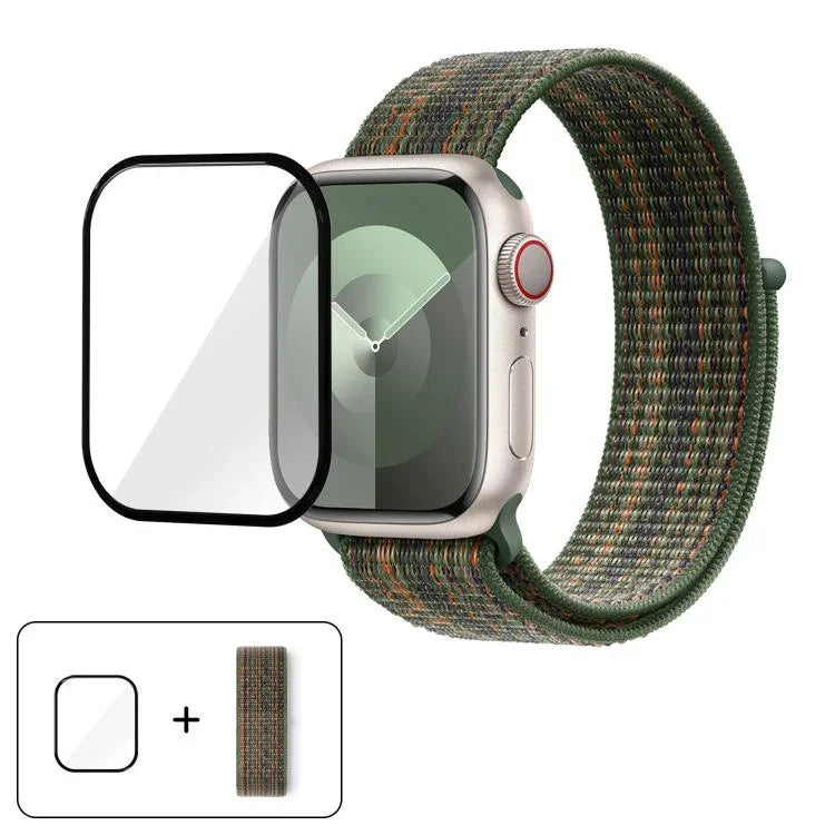 ベーシックナイロンループウォッチバンド 3Dカーブフィルム付き、Apple Watch Series 10 46mm用、Apple Watch Series 10 42mm用、Apple Watch Series 44mm用