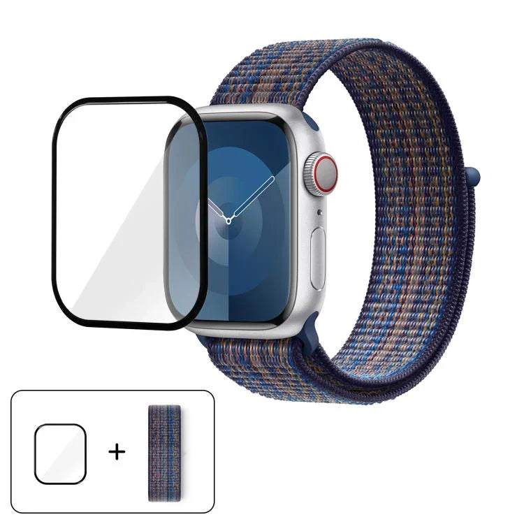 ベーシックナイロンループウォッチバンド 3Dカーブフィルム付き、Apple Watch Series 10 46mm用、Apple Watch Series 10 42mm用、Apple Watch Series 44mm用