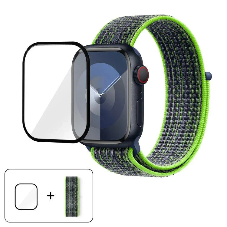 ベーシックナイロンループウォッチバンド 3Dカーブフィルム付き、Apple Watch Series 10 46mm用、Apple Watch Series 10 42mm用、Apple Watch Series 44mm用