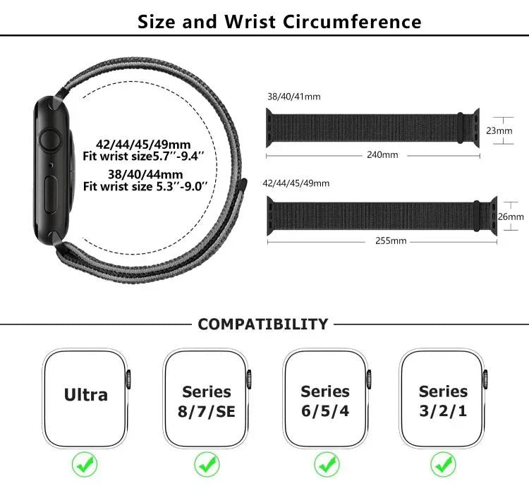 ベーシックナイロンループウォッチバンド 3Dカーブフィルム付き、Apple Watch Series 10 46mm用、Apple Watch Series 10 42mm用、Apple Watch Series 44mm用