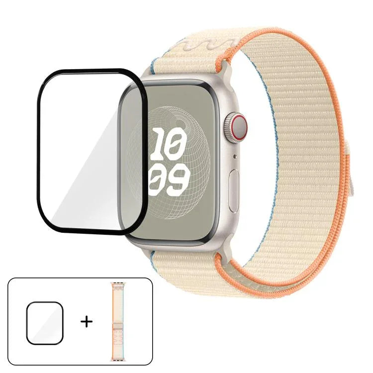 ナイロンループウォッチバンド 3Dカーブフィルム付き、Apple Watch Series 10 46mm用、Apple Watch Series 10 42mm用、Apple Watch Series 44mm用