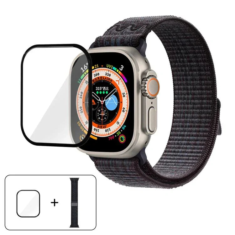 ナイロンループウォッチバンド 3Dカーブフィルム付き、Apple Watch Series 40mm用、Apple Watch Ultra 2 / 1 49mm用、Apple Watch Series 45mm用