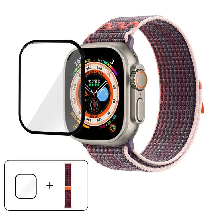 ナイロンループウォッチバンド 3Dカーブフィルム付き、Apple Watch Series 40mm用、Apple Watch Ultra 2 / 1 49mm用、Apple Watch Series 45mm用