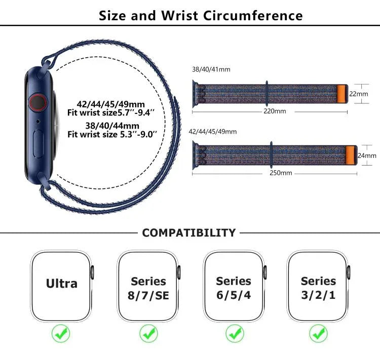ナイロンループウォッチバンド 3Dカーブフィルム付き、Apple Watch Series 40mm用、Apple Watch Ultra 2 / 1 49mm用、Apple Watch Series 45mm用