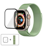 3Dカーブフィルム付きミラネーゼステンレススチール時計バンド、Apple Watch Series 40mm用、Apple Watch Ultra 2 / 1 49mm用、Apple Watch Series 45mm用