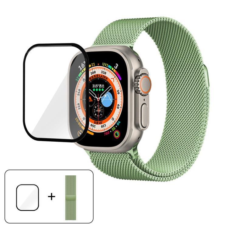 3Dカーブフィルム付きミラネーゼステンレススチール時計バンド、Apple Watch Series 40mm用、Apple Watch Ultra 2 / 1 49mm用、Apple Watch Series 45mm用