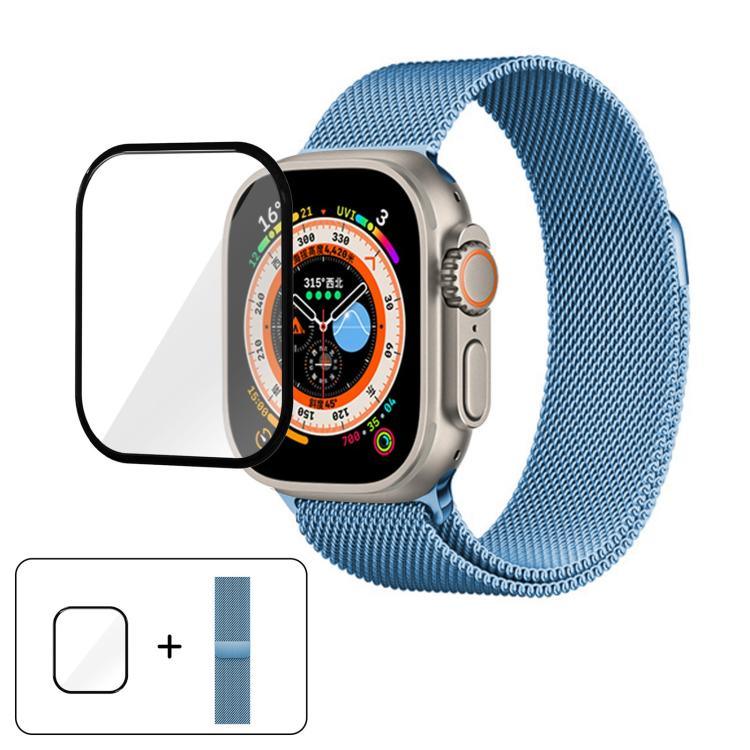 3Dカーブフィルム付きミラネーゼステンレススチール時計バンド、Apple Watch Series 40mm用、Apple Watch Ultra 2 / 1 49mm用、Apple Watch Series 45mm用