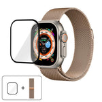 3Dカーブフィルム付きミラネーゼステンレススチール時計バンド、Apple Watch Series 40mm用、Apple Watch Ultra 2 / 1 49mm用、Apple Watch Series 45mm用