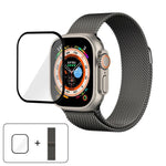 3Dカーブフィルム付きミラネーゼステンレススチール時計バンド、Apple Watch Series 40mm用、Apple Watch Ultra 2 / 1 49mm用、Apple Watch Series 45mm用