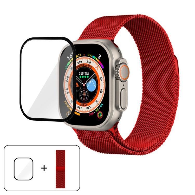 3Dカーブフィルム付きミラネーゼステンレススチール時計バンド、Apple Watch Series 40mm用、Apple Watch Ultra 2 / 1 49mm用、Apple Watch Series 45mm用