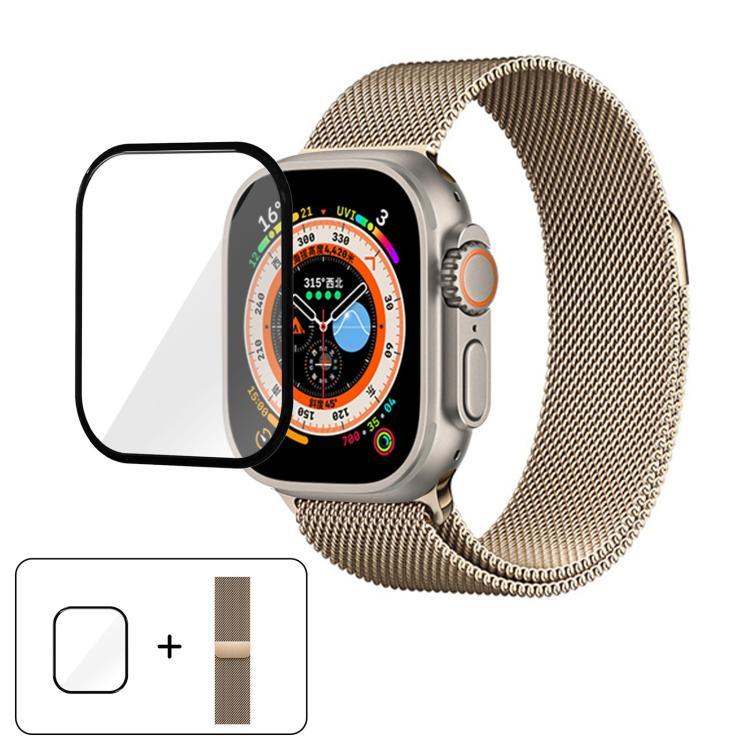 3Dカーブフィルム付きミラネーゼステンレススチール時計バンド、Apple Watch Series 40mm用、Apple Watch Ultra 2 / 1 49mm用、Apple Watch Series 45mm用