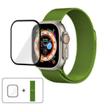 3Dカーブフィルム付きミラネーゼステンレススチール時計バンド、Apple Watch Series 40mm用、Apple Watch Ultra 2 / 1 49mm用、Apple Watch Series 45mm用