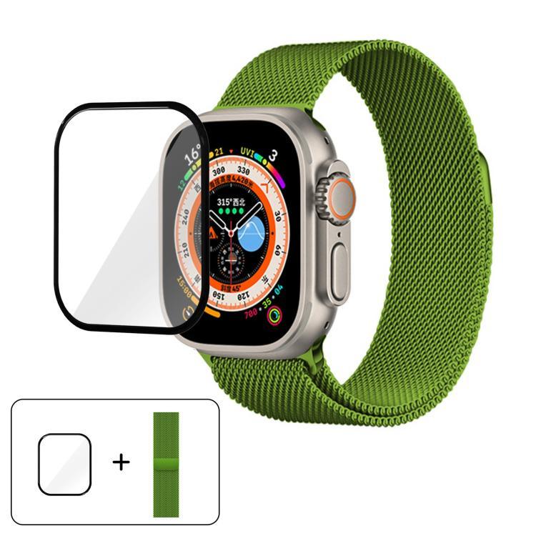 3Dカーブフィルム付きミラネーゼステンレススチール時計バンド、Apple Watch Series 40mm用、Apple Watch Ultra 2 / 1 49mm用、Apple Watch Series 45mm用