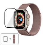 3Dカーブフィルム付きミラネーゼステンレススチール時計バンド、Apple Watch Series 40mm用、Apple Watch Ultra 2 / 1 49mm用、Apple Watch Series 45mm用