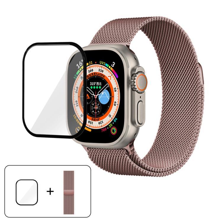3Dカーブフィルム付きミラネーゼステンレススチール時計バンド、Apple Watch Series 40mm用、Apple Watch Ultra 2 / 1 49mm用、Apple Watch Series 45mm用