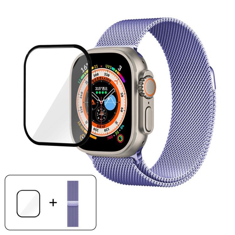 3Dカーブフィルム付きミラネーゼステンレススチール時計バンド、Apple Watch Series 40mm用、Apple Watch Ultra 2 / 1 49mm用、Apple Watch Series 45mm用