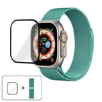 3Dカーブフィルム付きミラネーゼステンレススチール時計バンド、Apple Watch Series 40mm用、Apple Watch Ultra 2 / 1 49mm用、Apple Watch Series 45mm用