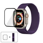 3Dカーブフィルム付きミラネーゼステンレススチール時計バンド、Apple Watch Series 40mm用、Apple Watch Ultra 2 / 1 49mm用、Apple Watch Series 45mm用
