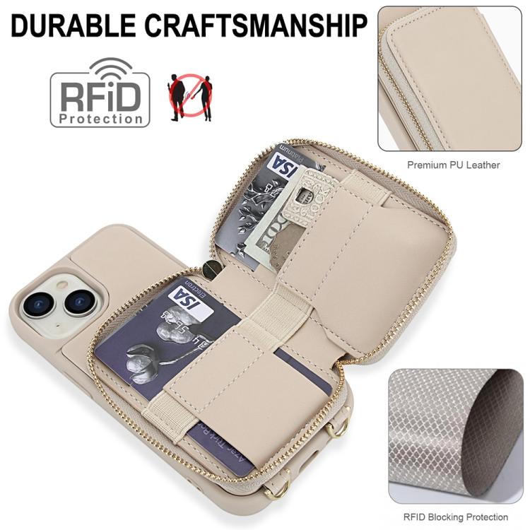 クロスボディジッパーRFIDカードバッグスマホケース、iPhone 15用、iPhone 14 / 13用、iPhone 14 Pro用、iPhone 14 Pro Max用、iPhone 13 Pro Max用、iPhone 13 Pro用
