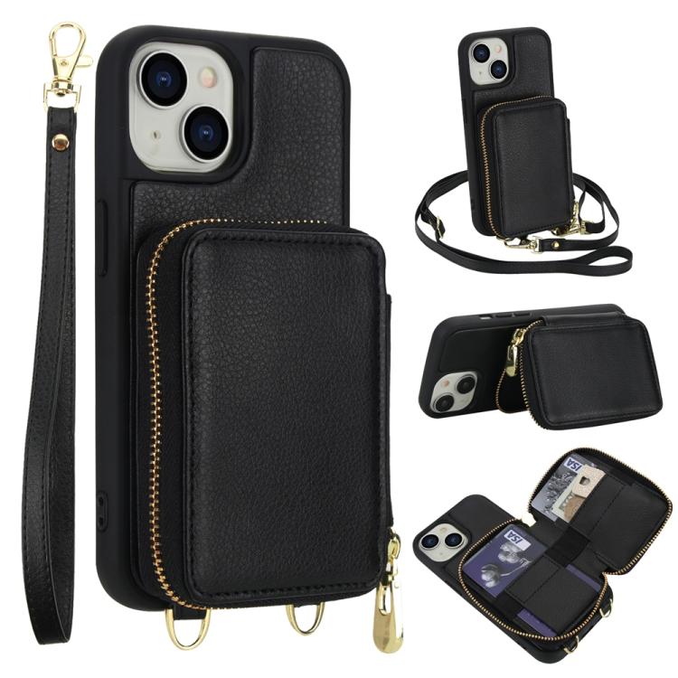クロスボディジッパーRFIDカードバッグスマホケース、iPhone 15用、iPhone 14 / 13用、iPhone 14 Pro用、iPhone 14 Pro Max用、iPhone 13 Pro Max用、iPhone 13 Pro用