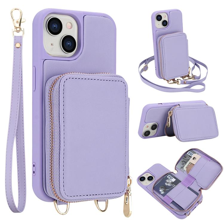 クロスボディジッパーRFIDカードバッグスマホケース、iPhone 15用、iPhone 14 / 13用、iPhone 14 Pro用、iPhone 14 Pro Max用、iPhone 13 Pro Max用、iPhone 13 Pro用