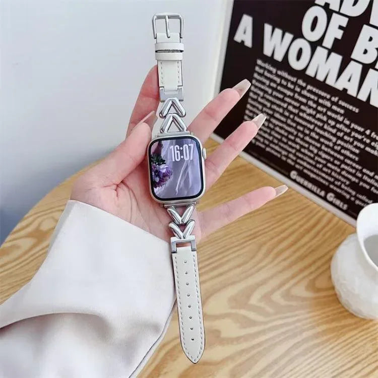 xDfind V字型メタルハイブリッドレザー時計バンド、Apple Watch 42 / 44 / 45 / 46 / 49mm用、Apple Watch 38 / 40 / 41 / S10 42mm用