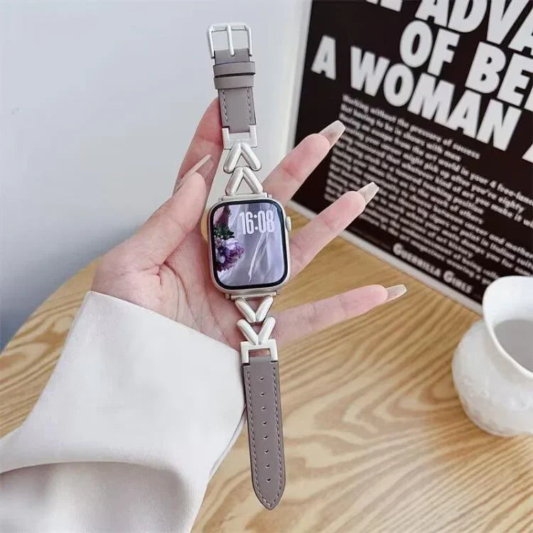 xDfind V字型メタルハイブリッドレザー時計バンド、Apple Watch 42 / 44 / 45 / 46 / 49mm用、Apple Watch 38 / 40 / 41 / S10 42mm用