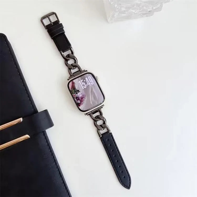 xDfind デニムチェーンメタルハイブリッドレザー時計バンド、Apple Watch 42 / 44 / 45 / 46 / 49mm用、Apple Watch 38 / 40 / 41 / S10 42mm用