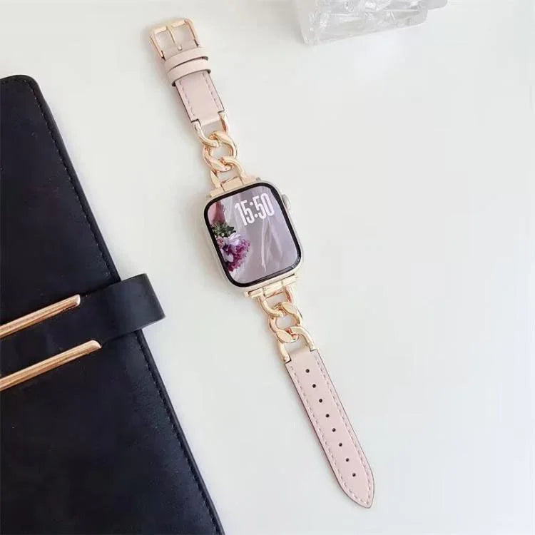xDfind デニムチェーンメタルハイブリッドレザー時計バンド、Apple Watch 42 / 44 / 45 / 46 / 49mm用、Apple Watch 38 / 40 / 41 / S10 42mm用