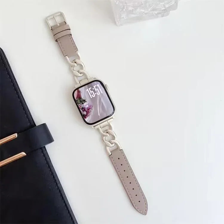 xDfind デニムチェーンメタルハイブリッドレザー時計バンド、Apple Watch 42 / 44 / 45 / 46 / 49mm用、Apple Watch 38 / 40 / 41 / S10 42mm用