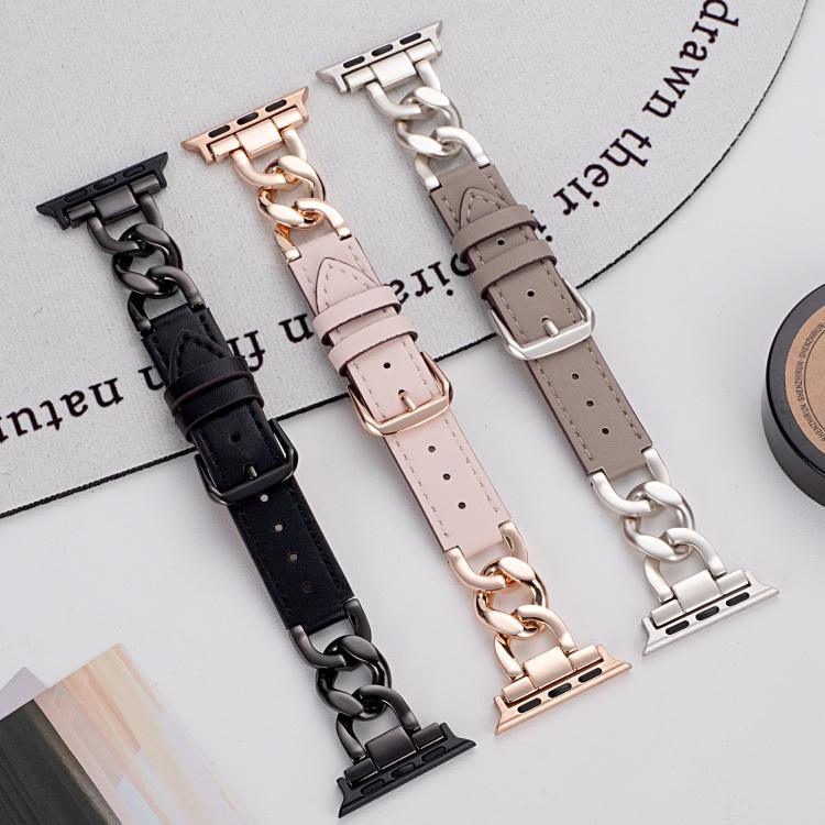 xDfind デニムチェーンメタルハイブリッドレザー時計バンド、Apple Watch 42 / 44 / 45 / 46 / 49mm用、Apple Watch 38 / 40 / 41 / S10 42mm用