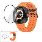 マリンデュアルバックルシリコンウォッチバンド 3Dカーブフィルム付き、Samsung Galaxy Watch Ultra 2025用、Samsung Galaxy Watch Ultra 47mm用