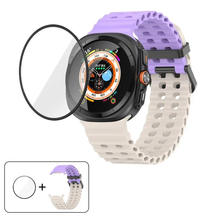 マリンデュアルバックルシリコンウォッチバンド 3Dカーブフィルム付き、Samsung Galaxy Watch Ultra 2025用、Samsung Galaxy Watch Ultra 47mm用