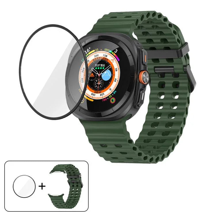 マリンデュアルバックルシリコンウォッチバンド 3Dカーブフィルム付き、Samsung Galaxy Watch Ultra 2025用、Samsung Galaxy Watch Ultra 47mm用