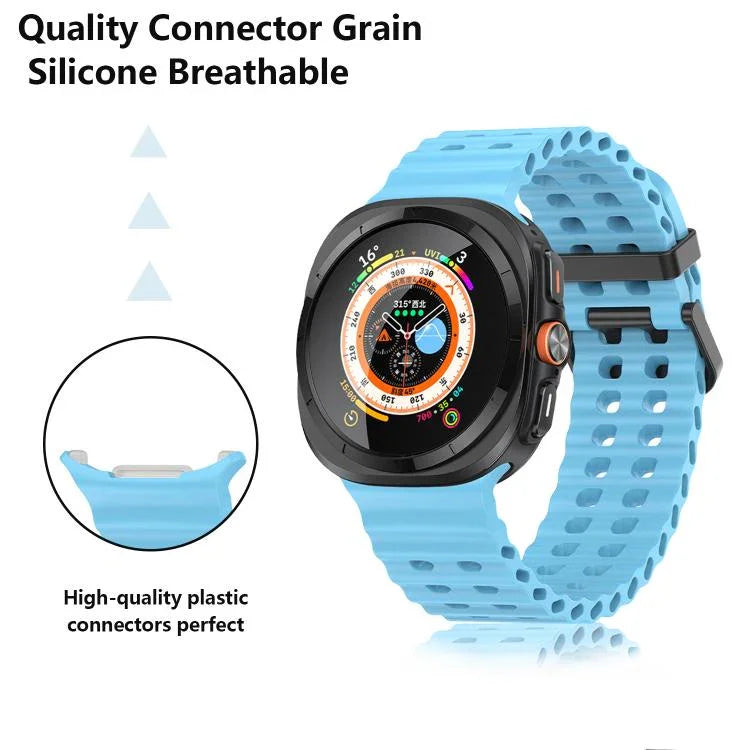 マリンデュアルバックルシリコンウォッチバンド 3Dカーブフィルム付き、Samsung Galaxy Watch Ultra 2025用、Samsung Galaxy Watch Ultra 47mm用