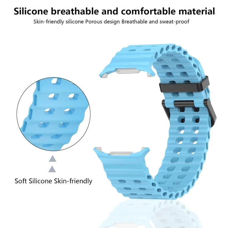 マリンデュアルバックルシリコンウォッチバンド 3Dカーブフィルム付き、Samsung Galaxy Watch Ultra 2025用、Samsung Galaxy Watch Ultra 47mm用