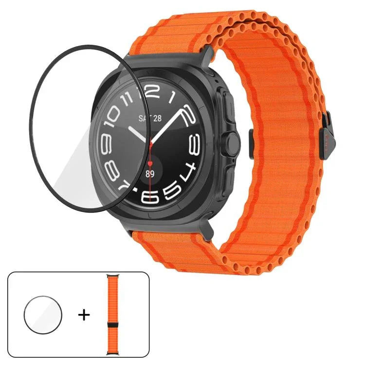 マリンループナイロンウォッチバンド 3Dカーブフィルム付き、Samsung Galaxy Watch Ultra 2025用、Samsung Galaxy Watch Ultra 47mm用