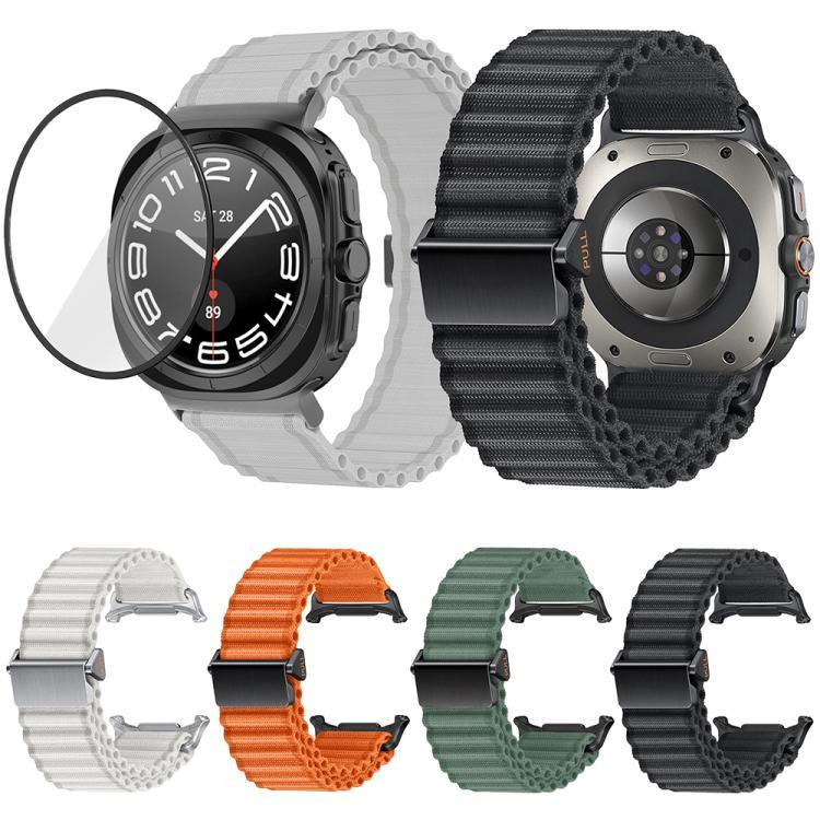 マリンループナイロンウォッチバンド 3Dカーブフィルム付き、Samsung Galaxy Watch Ultra 2025用、Samsung Galaxy Watch Ultra 47mm用