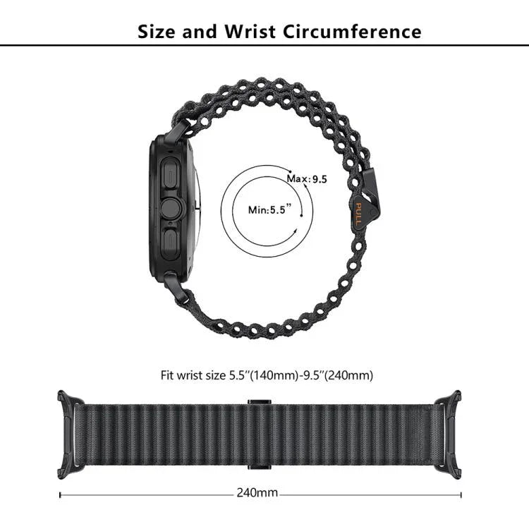 マリンループナイロンウォッチバンド 3Dカーブフィルム付き、Samsung Galaxy Watch Ultra 2025用、Samsung Galaxy Watch Ultra 47mm用