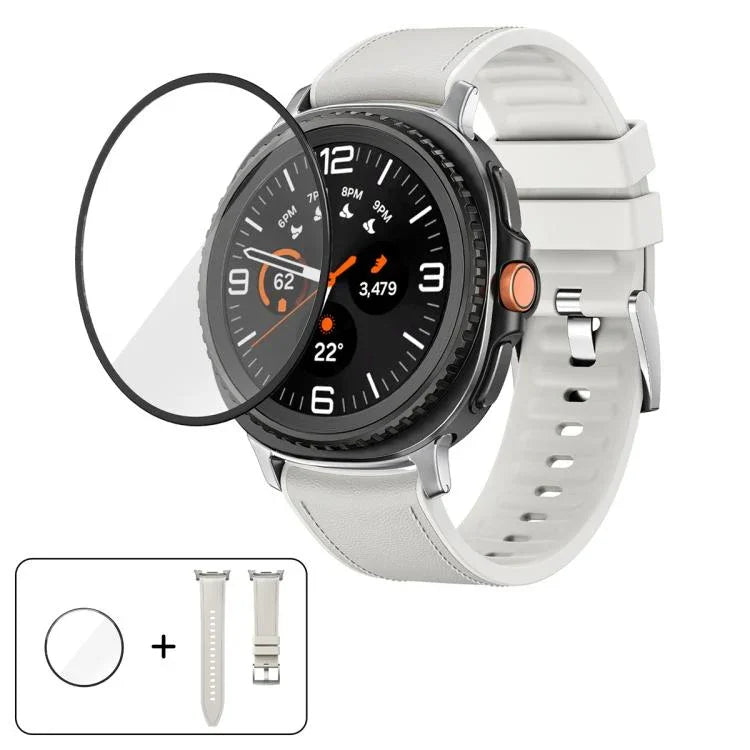 シリコンレザースキンウォッチバンド 3Dカーブフィルム付き、Samsung Galaxy Watch8 Classic 46mm用、Samsung Galaxy Watch8 44mm用、Samsung Galaxy Watch8 40mm用